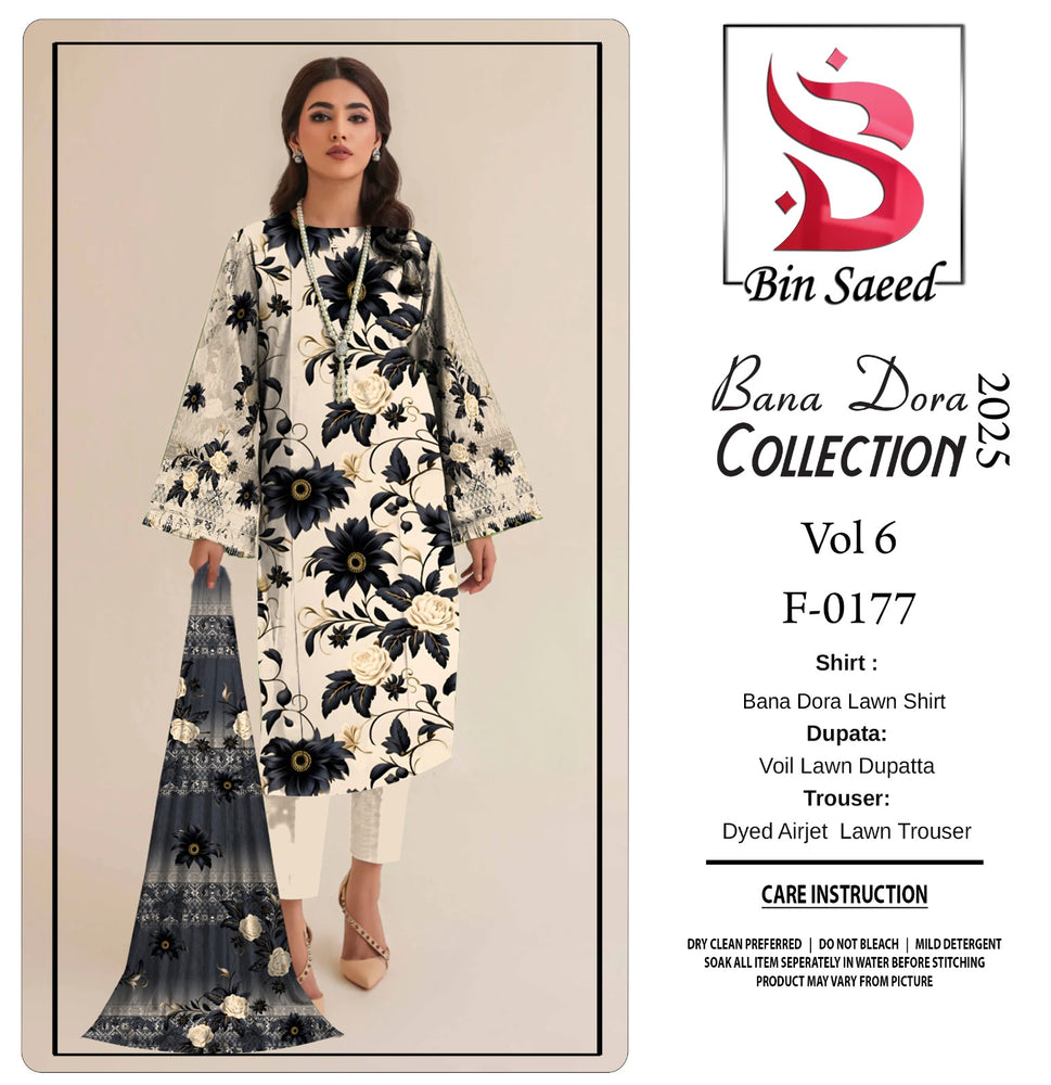 | Binsaeed | Bana Dora 3piece Unstitched Suit Summaer Lawn Collection