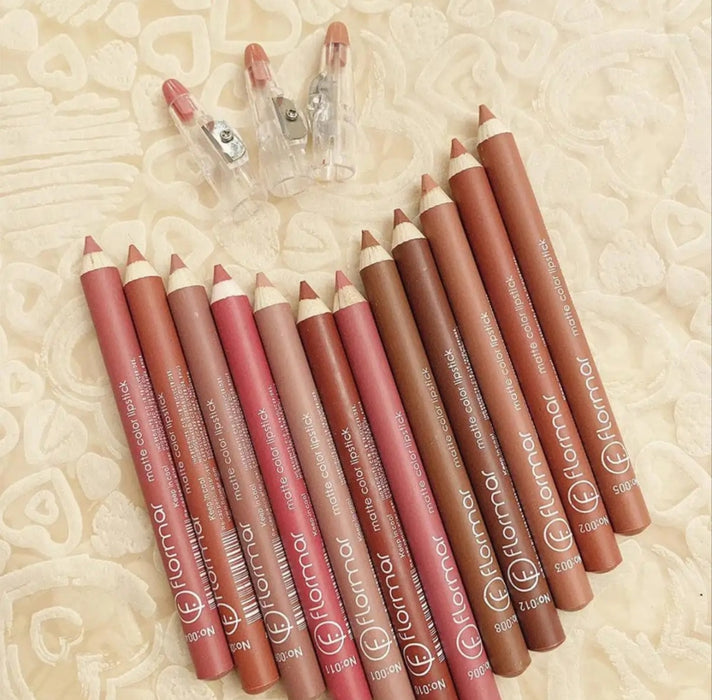 Set Of 12/6 Pcs Matte Nude Colors Lip Liners
