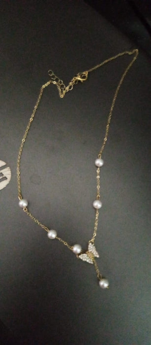 Gold Butterfly Pearl Choker Necklace For Women