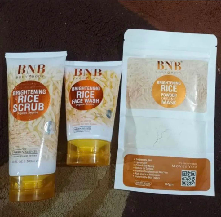 3 in 1 Brightening Glow Kit Rice Scrub Face Wash + Mask